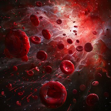 Red blood cells flowing through a vein or artery.