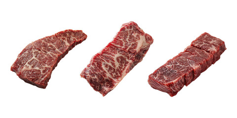 Fototapeta premium Set of raw wagyu steak on transparent background. Food set.