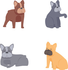 Collection of adorable french bulldog illustrations in various poses and colors