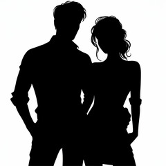 black silhouette of a man and a woman standing side by side on a white background