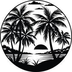Black palm tree set illustration on white background silhouette art black white stock