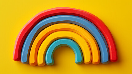 Obraz premium Colorful rainbow shaped eraser on a yellow background.