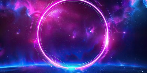 a image of a circular neon frame in the middle of a space