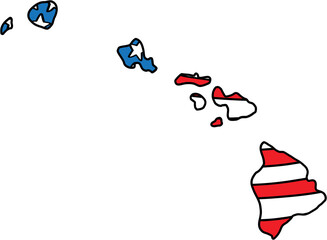 doodle freehand drawing of hawaii state map on usa flag.