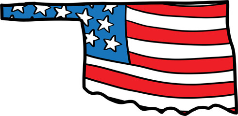 doodle freehand drawing of oklahoma state map on usa flag.