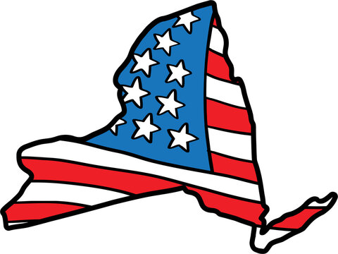 recommend clip art: doodle freehand drawing of new york state map on usa flag.