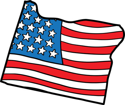 recommend clip art: doodle freehand drawing of oregon state map on usa flag.