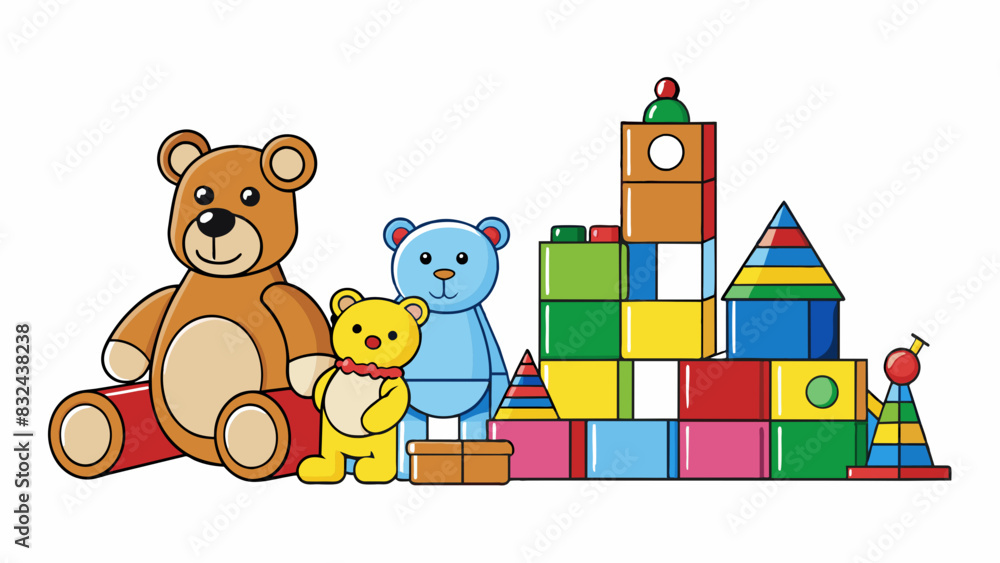 Poster  This cate includes all toys and playthings intended for children from stuffed animals to building blocks.. Cartoon Vector.