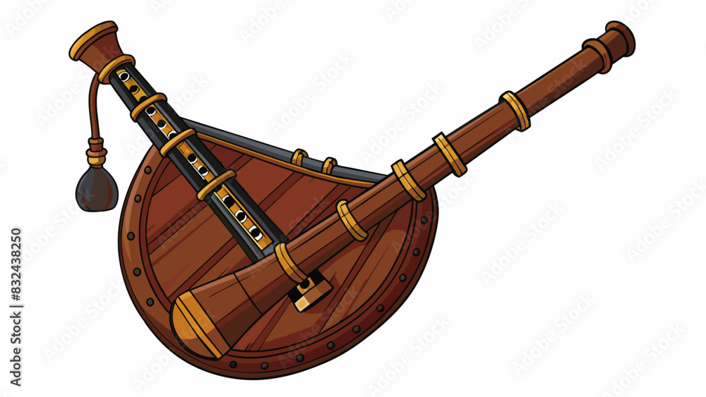 Poster a bagpipe a staple instrument in scottish music made of dark wood and adorned with intricate carving