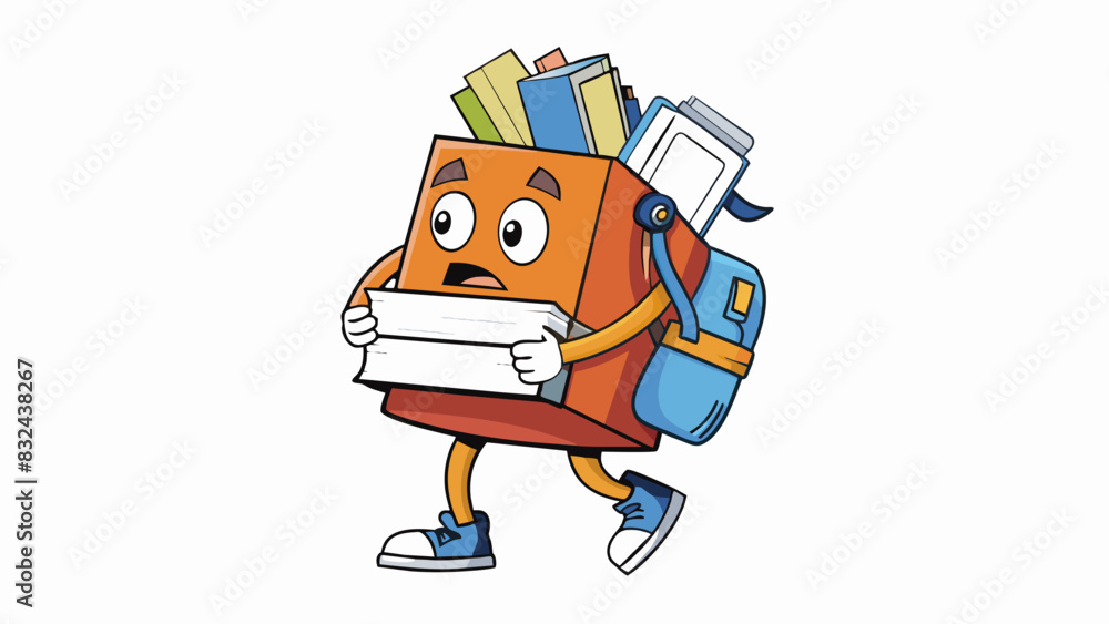 Poster A backpack overflowing with books and papers ss digging into shoulders and causing back pain making it a struggle to carry.. Cartoon Vector.