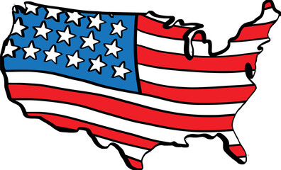 doodle freehand drawing of usa map on usa flag. © tanarch