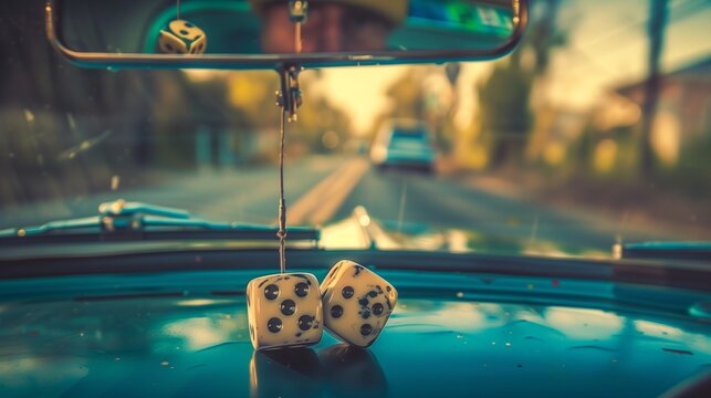 pair of dice with a car