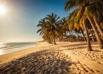 Obraz premium Tropical seaside paradise, palm trees and sandy beach at tourist resort