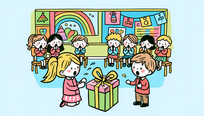 Children Receiving Surprise Gifts in Kindergarten