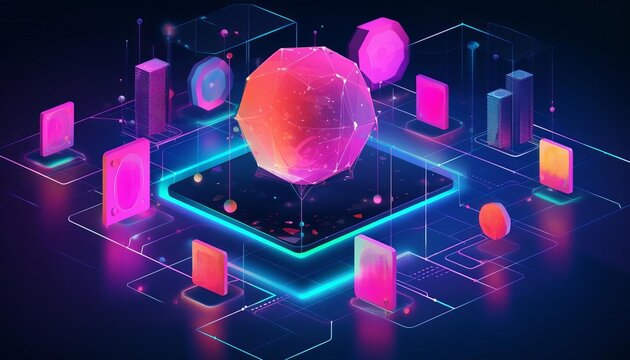 Blockchain Exploring the revolutionary technology behind cryptocurrencies and decentralized applications, flat design, minimal