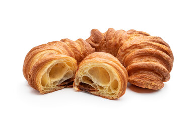 Cross section of traditional french croissant with caramel filling isolated on white background