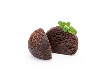 Homemade truffels covered with cocoa powder isolated on white
