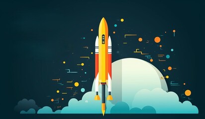 From Rocket Launch to Market Domination The Startup Story That Soars, flat design, minimal