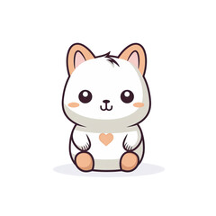 Fototapeta premium Kawaii cat with heart, Cartoon animal art, PNG, Transparent background.