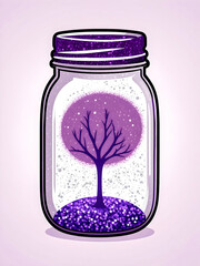 cartoon mason jar with purple glitter