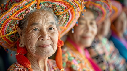 Fototapeta premium Senior citizens in traditional Thai clothing at a cultural event