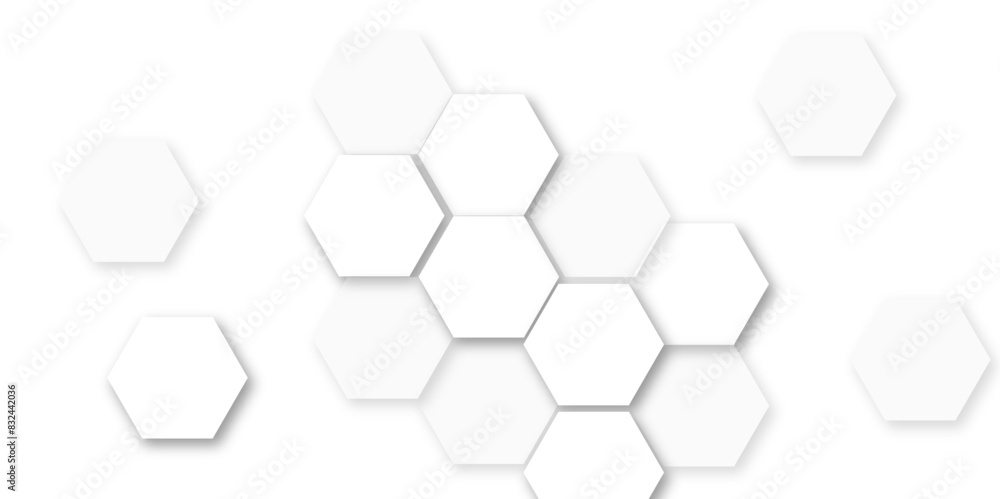 Poster abstract white and gray hexagon technology lines background. abstract white and grey color hexagonal