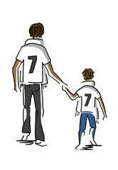 Parent And Child Hand In Hand Football Fan Illustration White Shirt On White Background