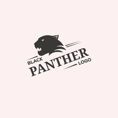 Black Panther logo template. Wild cat  illustration isolated on a dark background.