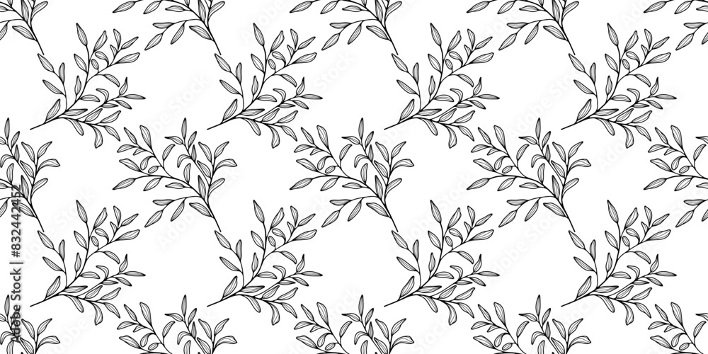 Poster vector seamless pattern with branches and leaves. pattern for textiles, wrapping paper, wallpaper, c
