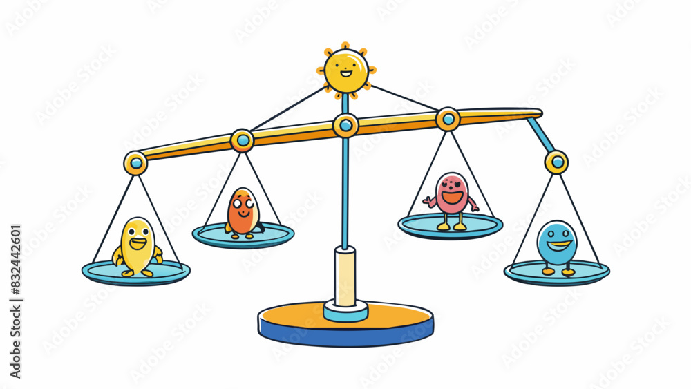 Poster A perfectly balanced mobile with each delicate figurine hanging in perfect harmony gently spinning and swaying with the slightest breeze.. Cartoon Vector.