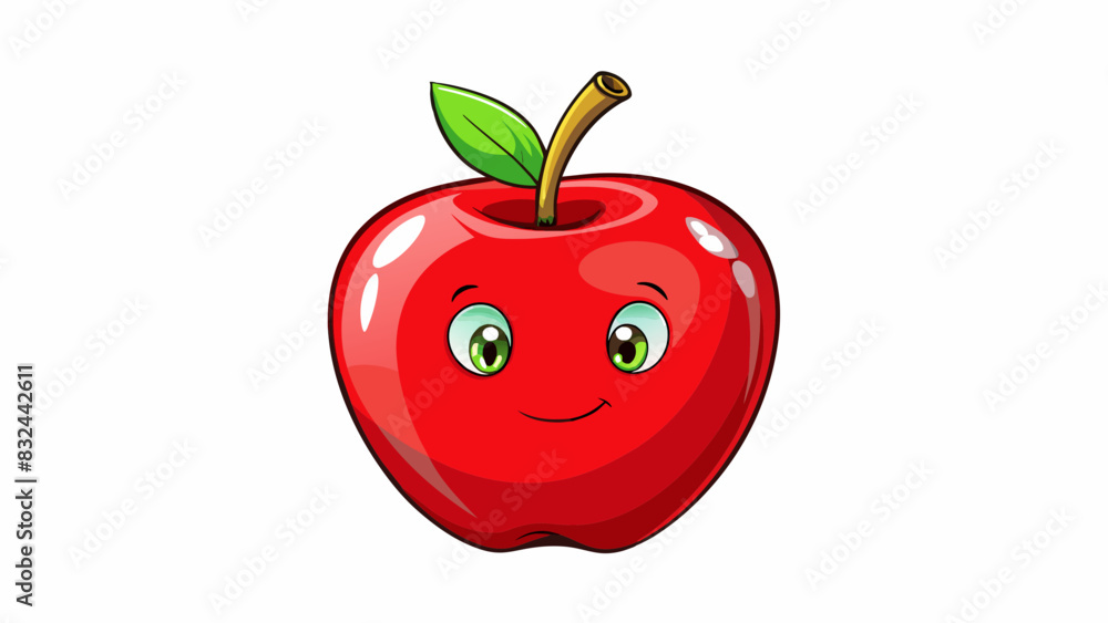 Poster a perfectly ripe and juicy apple with a shiny and unblemished red skin.. cartoon vector.