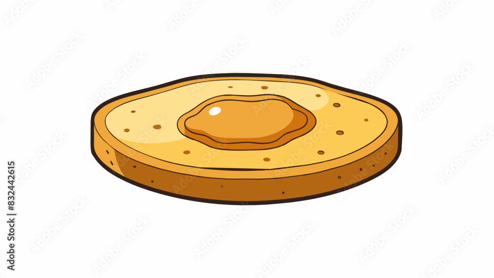 Poster A perfectly circular hole in the middle of a slice of bread with a smooth golden brown crust surrounding it.. Cartoon Vector.