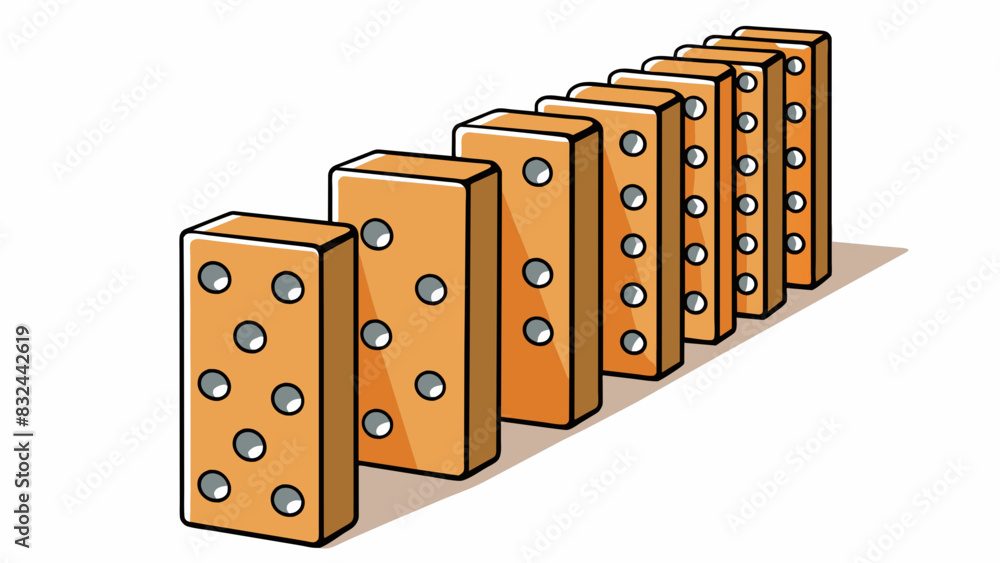Aufkleber A perfectly aligned row of dominoes each one standing tall and ready for a gentle tap to set off a satisfying chain reaction.. Cartoon Vector.