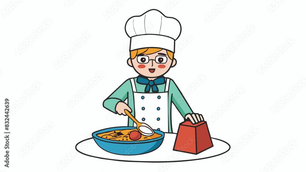 Poster A person attempting to cook a complex dish without following a recipe or knowing proper cooking techniques.. Cartoon Vector.