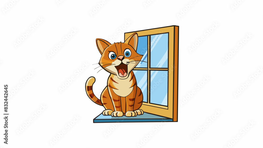 Poster A persistent stray cat insistently meowing outside a window begging for attention and food.. Cartoon Vector.