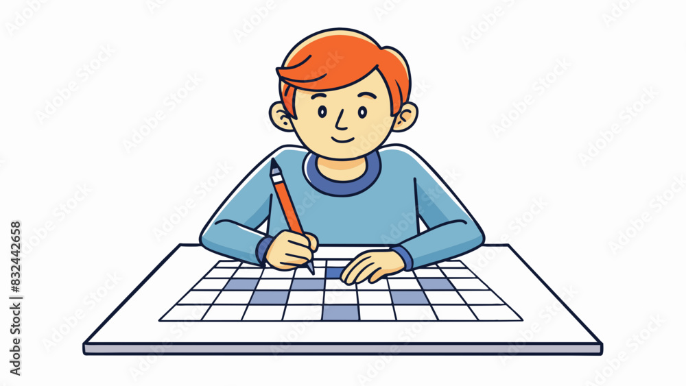 Aufkleber a person doing a crossword puzzle the person is sitting at a table with a crossword puzzle in front 
