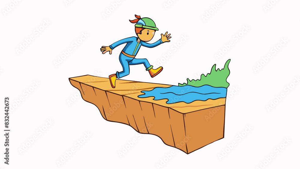 Poster a person jumping off a cliff into the water below letting go of all fears and doubts. their body is 