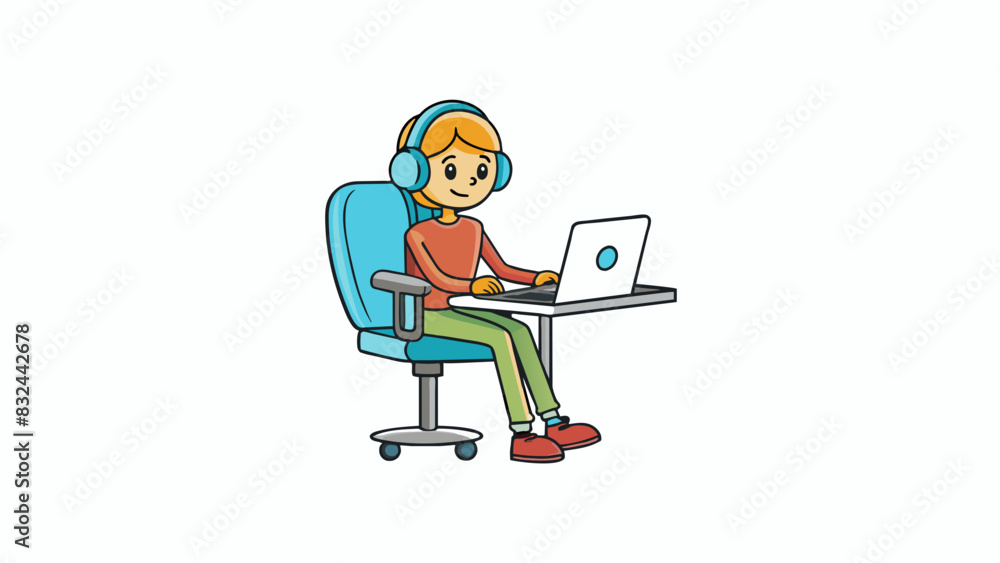 Poster A person sitting in a sy chair relying on its support to keep them comfortable while working at their desk.. Cartoon Vector.