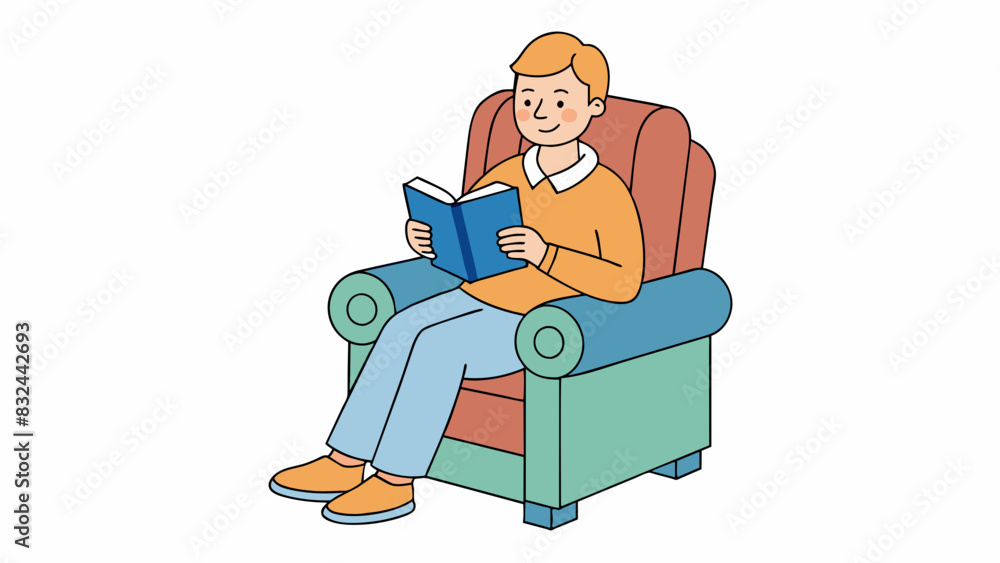 Aufkleber a person is sitting in a comfortable recliner reading a book and sipping on a hot cup of tea. the co