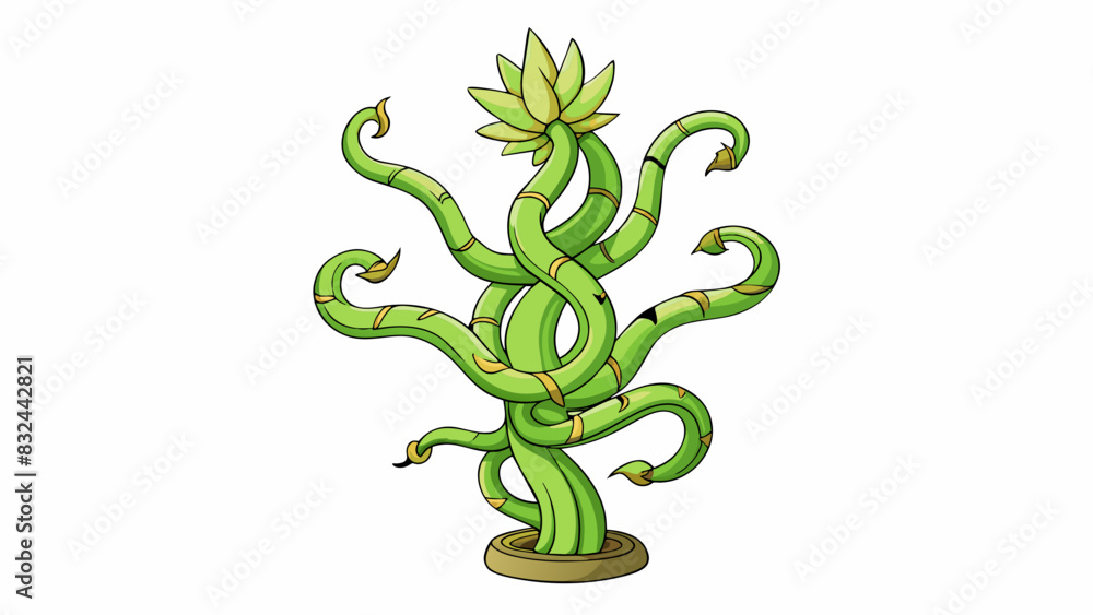 Poster A plant with branches that twist and turn in unconventional ways almost like they are reaching out for soing.. Cartoon Vector.