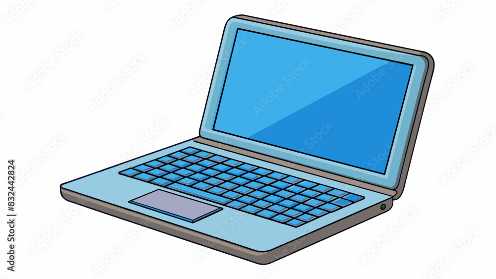 Poster A plain rectangular laptop with a sleek flat screen and a thin flat keyboard.. Cartoon Vector.