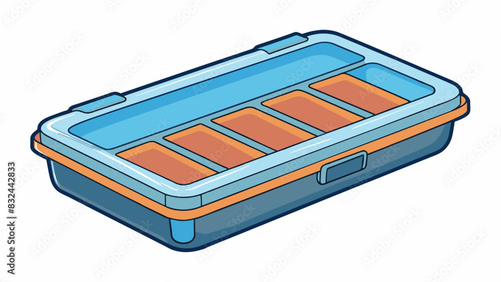 Poster A plastic clamshell container with a snap closure and dividers inside to separate different compartments. This type of packaging is often used for. Cartoon Vector.
