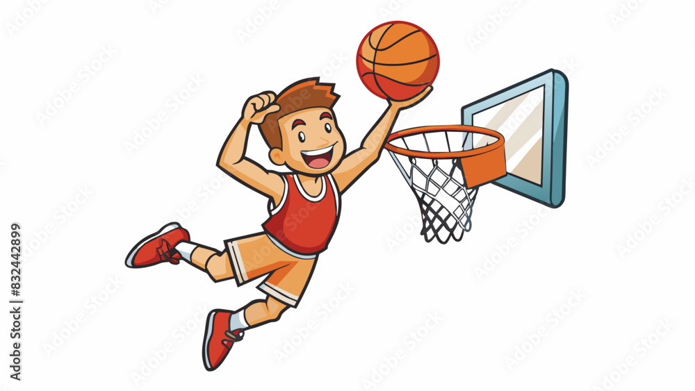 Poster a player jumps high into the air their arms outstretched as they catch the ball and slam it through 