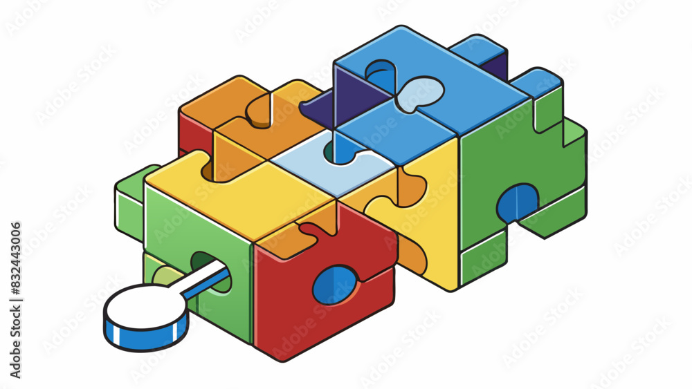 Poster A puzzle with interlocking pieces that click into place perfectly providing a satisfying feeling of accomplishment and completion.. Cartoon Vector.