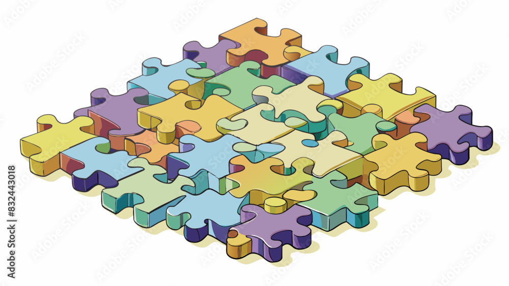 Poster A puzzle made up of hundreds of small intricately designed pieces that must be fit together in just the right way to create a cohesive detailed image.. Cartoon Vector.