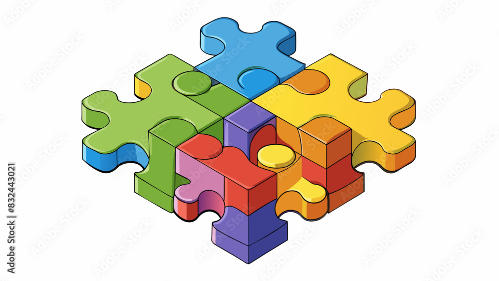 Aufkleber A puzzle Made up of interlocking pieces each one with its own shape and color. When put together they create a larger image but each individual piece. Cartoon Vector.