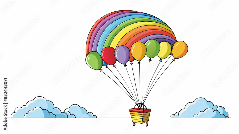 Poster a rainbow of different colored balloons soaring in the sky guided by one large bold balloon at the f
