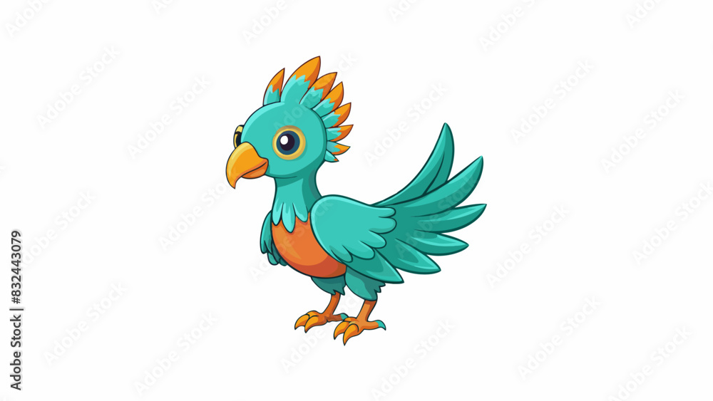 Poster a rare type of bird with vibrant feathers in shades of turquoise and orange resembling a miniature p