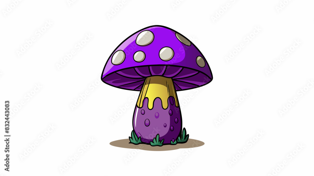 Poster A rare type of mushroom that can only be found in a hidden cave deep in the mountains. Its cap is a brilliant shade of purple but what makes it truly. Cartoon Vector.
