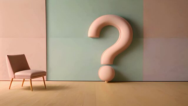 Question mark on wall in pastel room: who, what and why ?